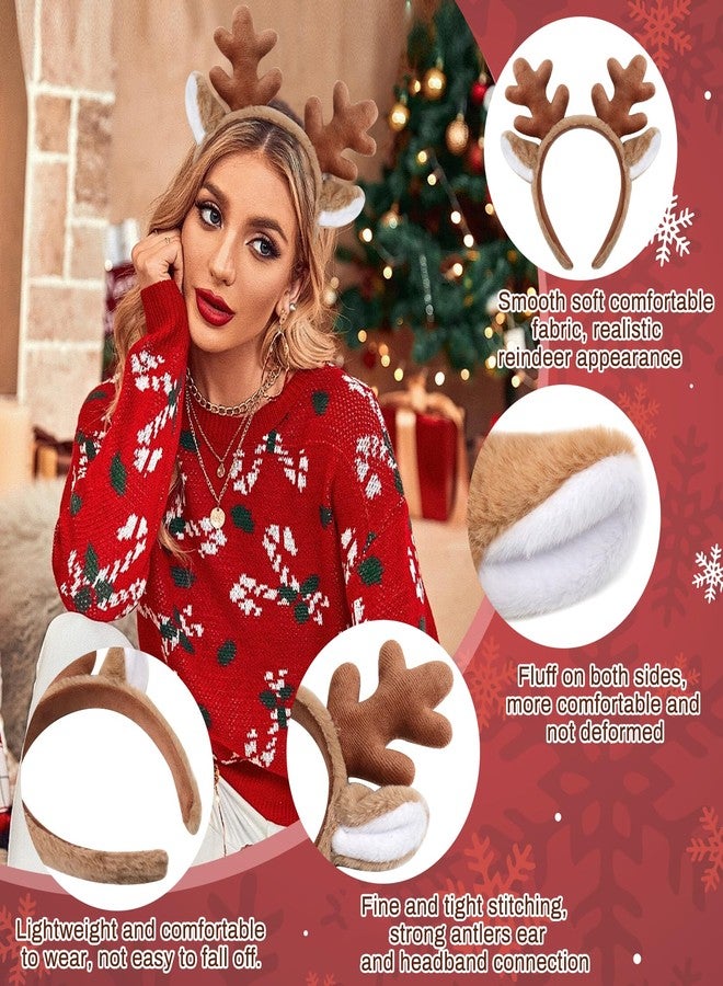AEDOVE Reindeer Antlers Headband, Deer Ears Animal Ears Headband Deer Antlers Christmas Party Favor Headbands for Cosplay Accessories (Brown) - Image 3